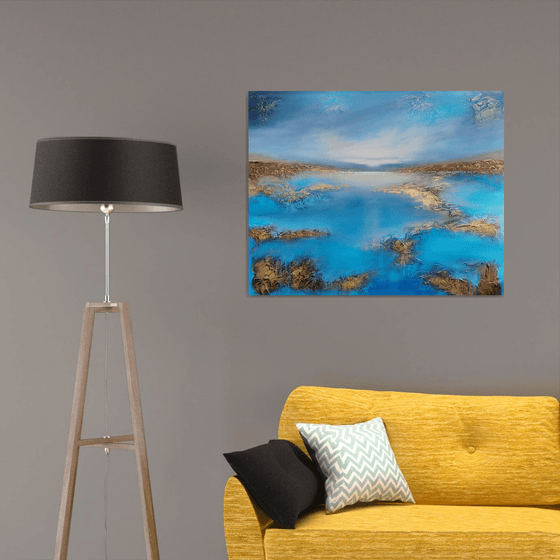 A XL large beautiful modern semi-abstract  seascape painting "Peace"