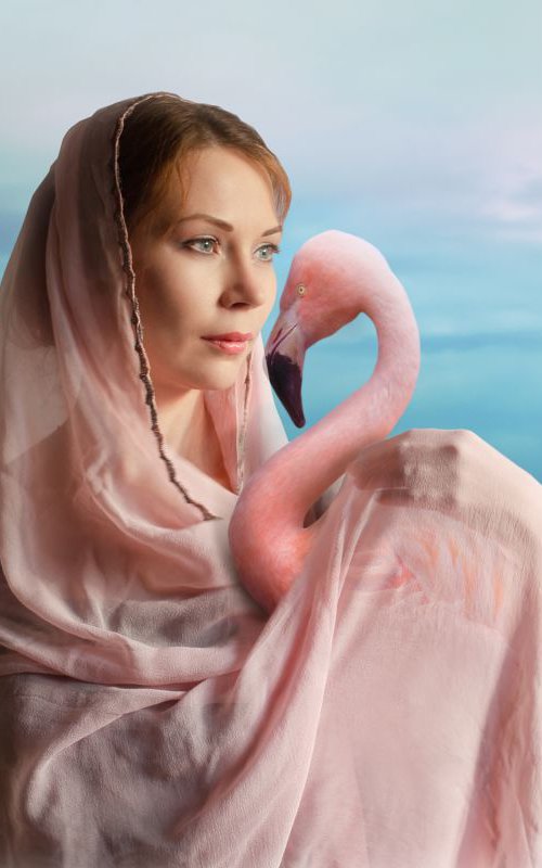 Woman with flamingo by Julia Gogol