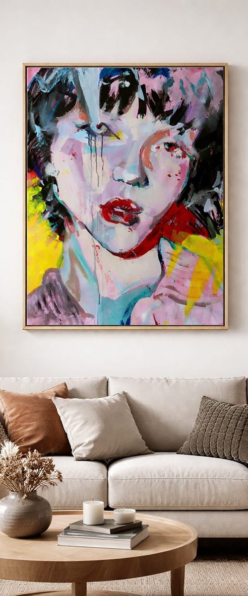 Girl with freckles large expressive portrait by Iryna Tymkul