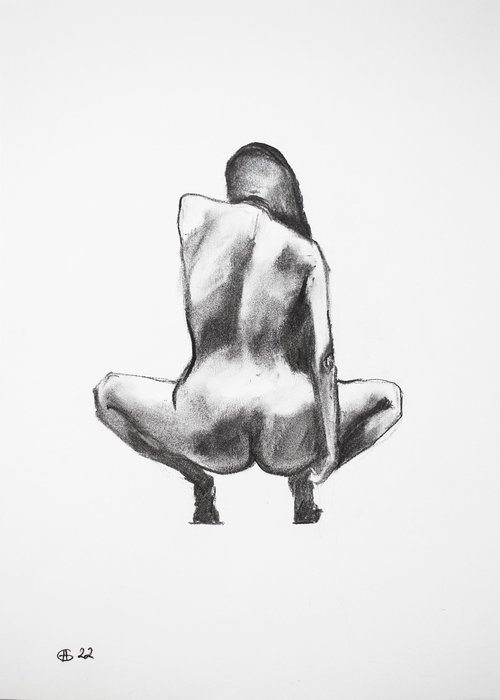 Nude in charcoal. 43. Black and white minimalistic female girl beauty body positive by Sasha Romm