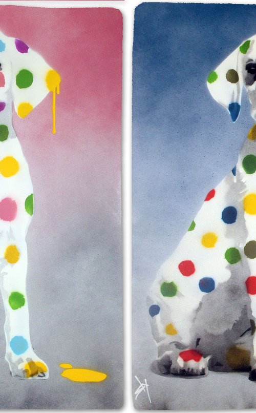 His & her Damien's dotty, spotty, puppy dawgs (on handmade watercolour paper. by Juan Sly