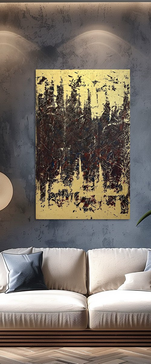 Greengold on grey 70x110x2 cm by Exclusive Arts