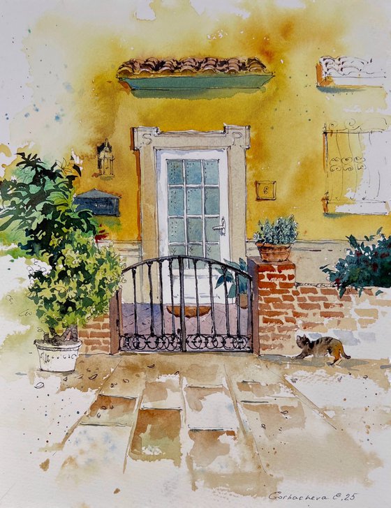 Spanish Courtyard with Cat