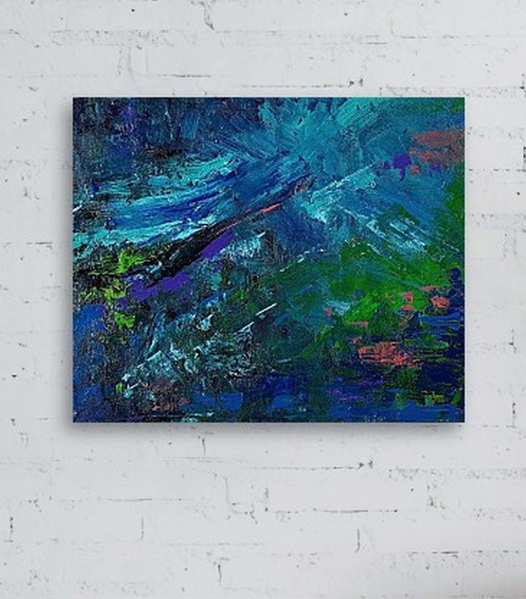 Abstract water lilies 12x10 Stretched canvas by Asha Shenoy