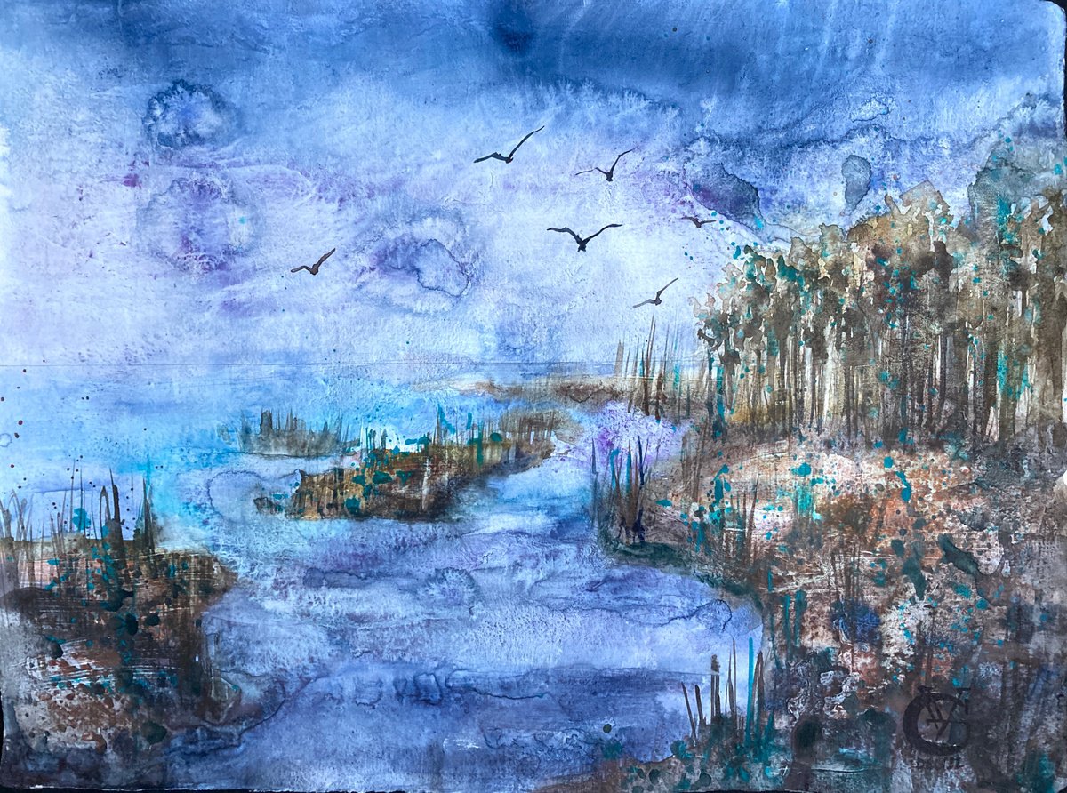 Impressionistic Landscape Watercolour By Valeria Golovenkina, 22 X 17", Spring Is Here - North Sea, Original Artwork