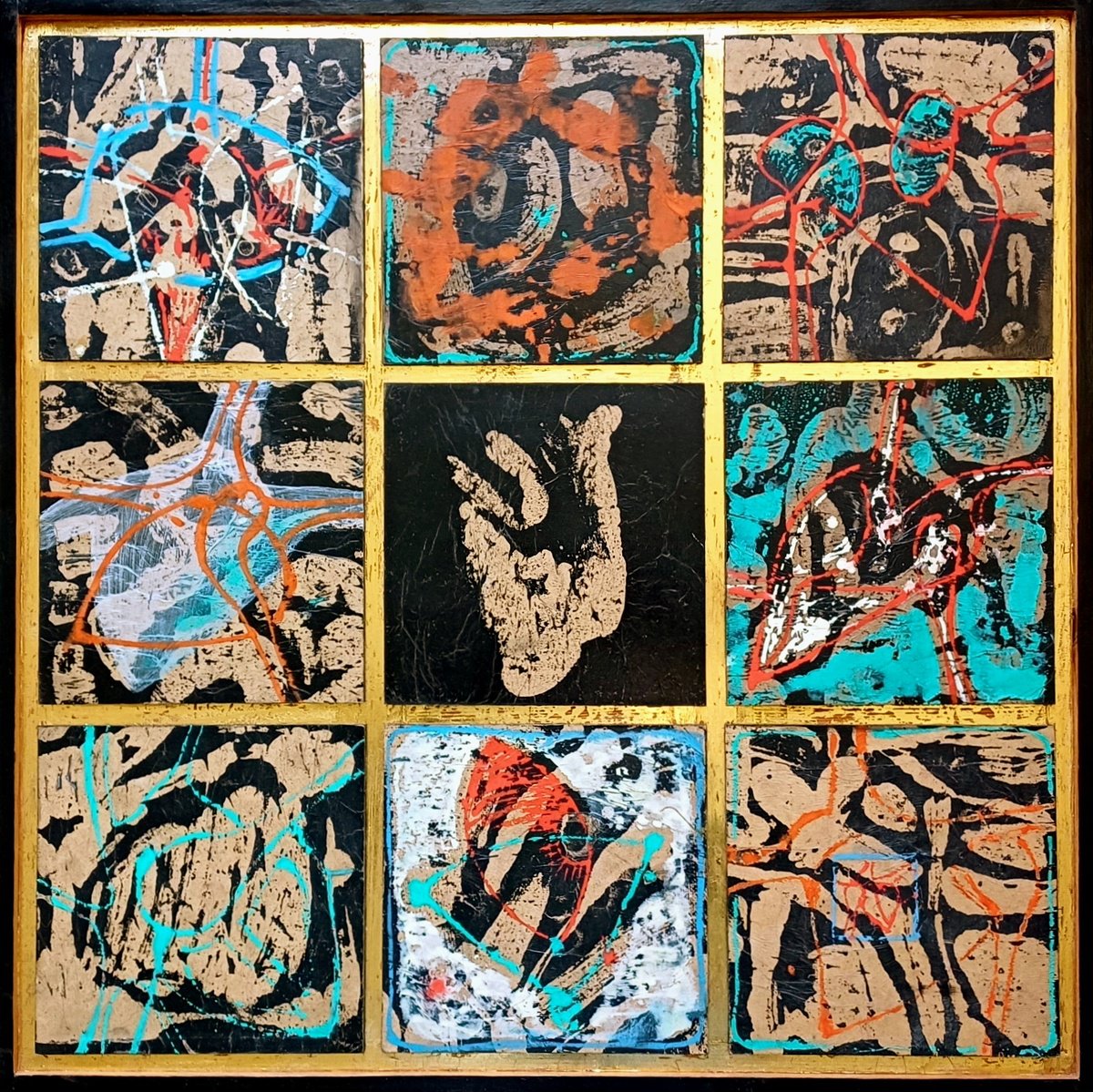 Abstract Acrylic Painting By Stanislav Bojankov, 24 X 24", Composition With Hearts-Iii, Original Artwork