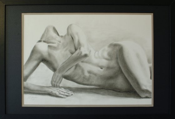 Nude study. Charcoal drawing.