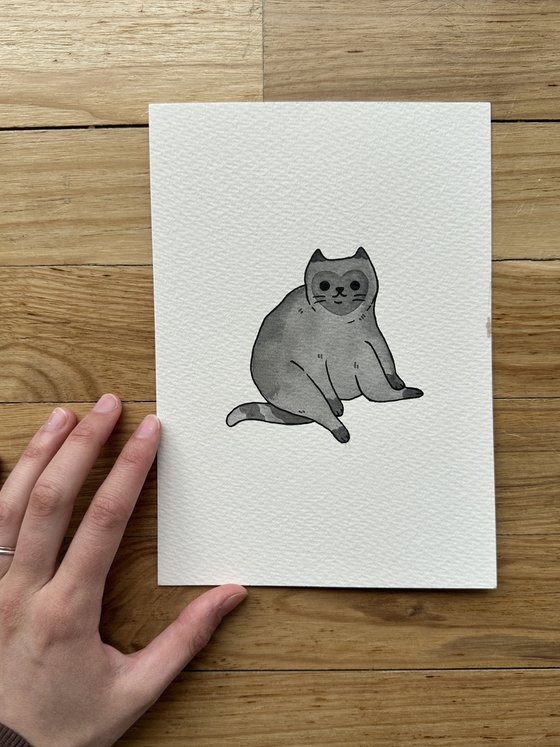 Black Cat Watercolor Painting, Funny Cat Art, Funny Animal Art, Watercolour Cat Art, Cute Black Cat Original Artwork, Kawaii Cat Art, Cat Painting,