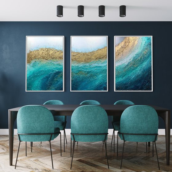 Ocean Eyes (triptych) Extra Large Oversized Abstract