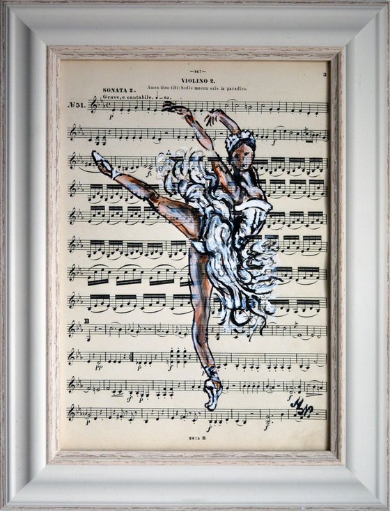 Framed Ballerina XIV -Vintage Music Page, GIFT idea