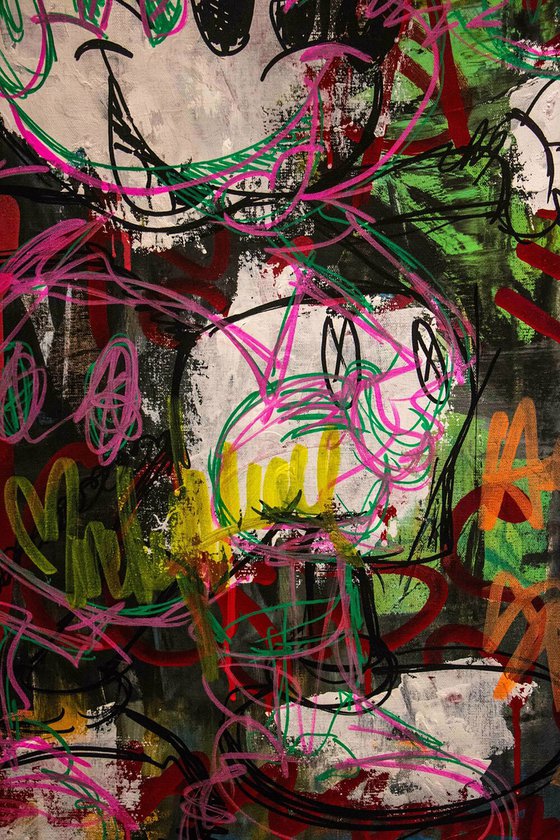 Mickey Mouse Street Art in pink, green black