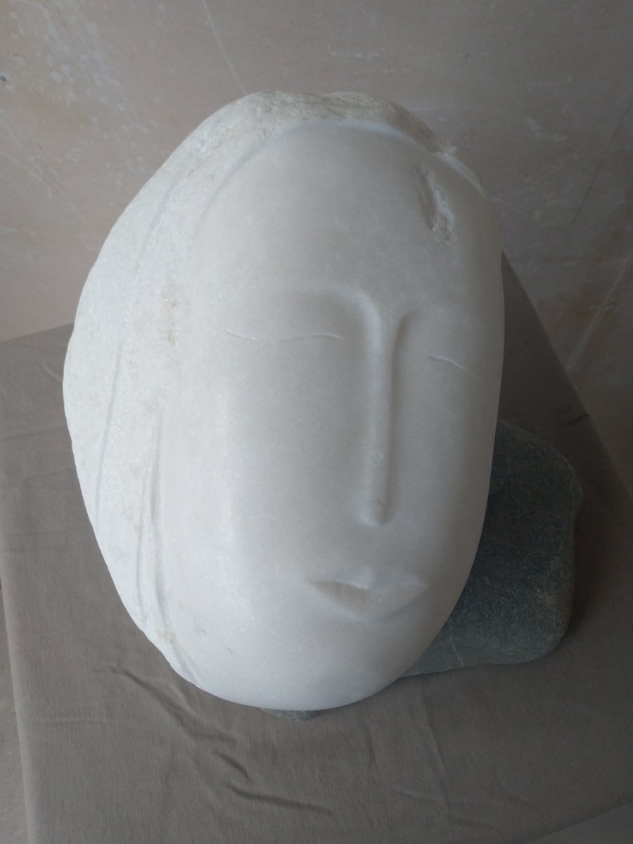Impressionistic Portrait Stone Sculpture By Rasho Mitev, 9 X 7", "Dream", Original Artwork
