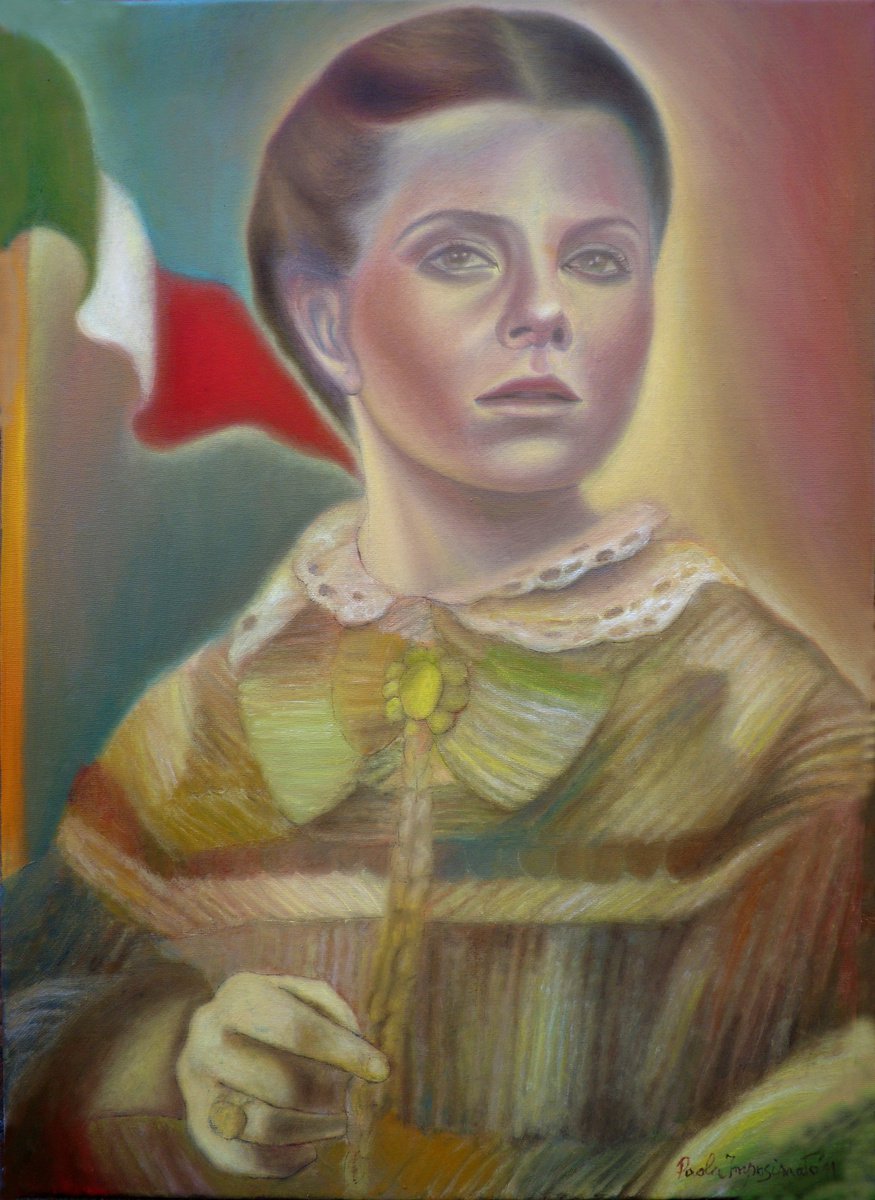 Expressive Portrait Oil Painting By Paola Imposimato, 20 X 28", Women In The Risorgimento, Original Artwork