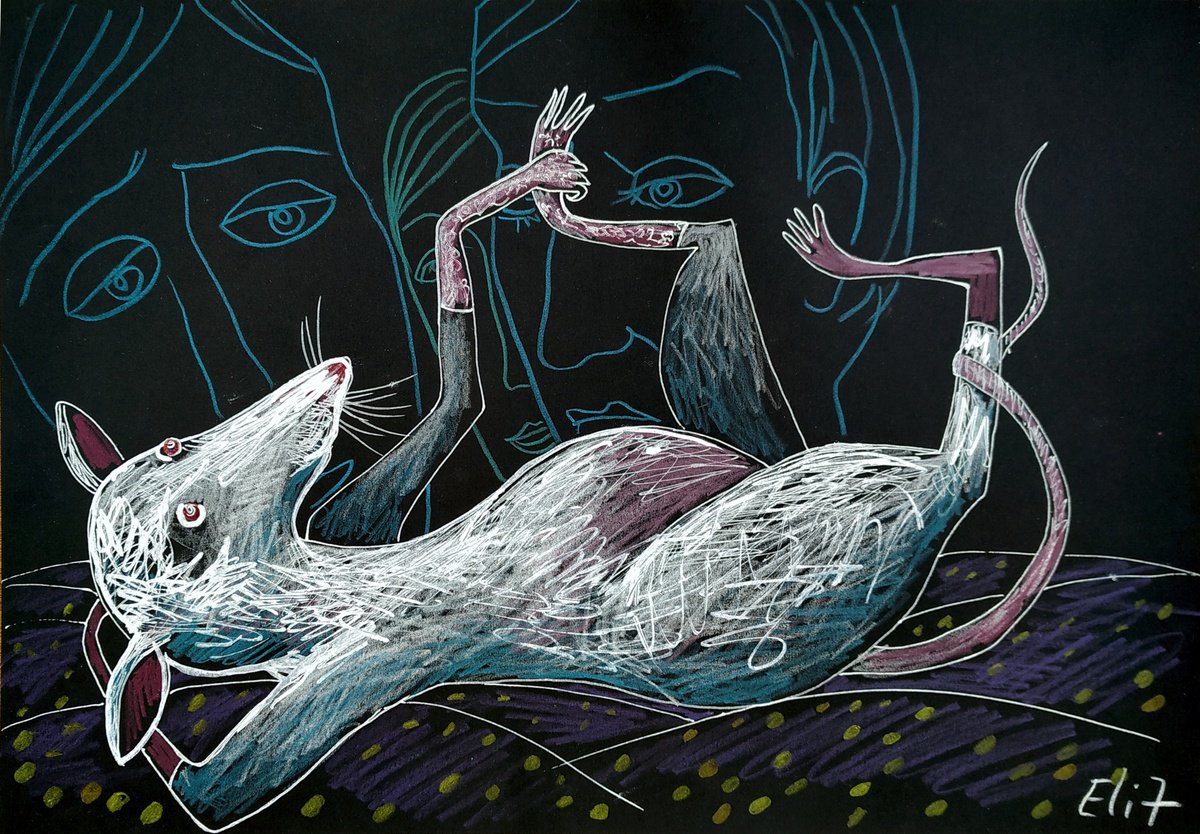 Expressive Animal Pencil Drawing By Elisheva Nesis, 13 X 9, Predictor, Original Artwork