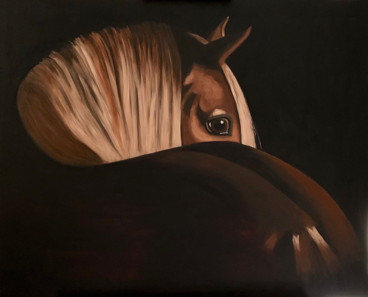 Expressive Animal Oil Painting By Caroline Millott, 29 X 24, Horse Looking Back, Original Artwork