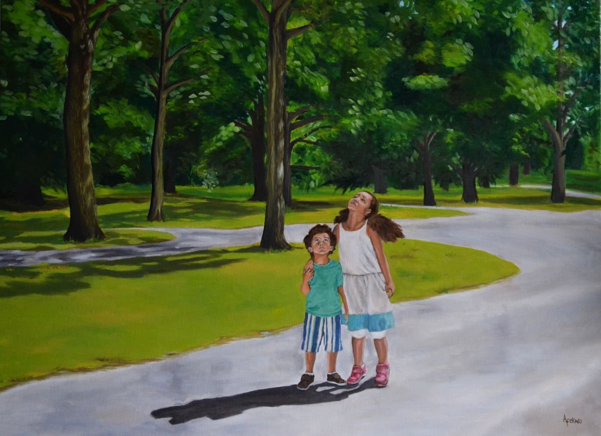 Impressionistic Landscape Oil Painting By Afekwo, 31 X 23, Invisible Dragons In The Sky, Original Artwork