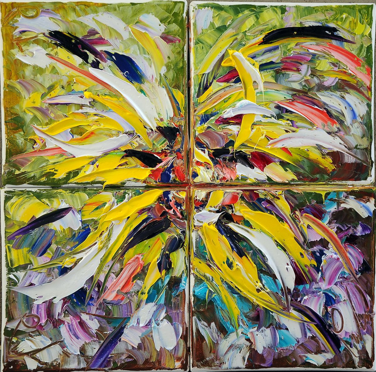 Impressionistic Abstract Oil Painting By Antonino Puliafico, 16 X 16, Sbuffi Di Giallo, Original Artwork