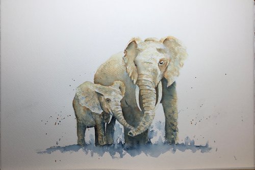 Elephant mother and baby #2 by Sabrina’s Art