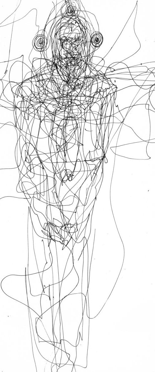 SPONTANE CONTINUOUS INK LINES DRAWING ECLECTIC ONIRIC ART BY MASTER KLOSKA AFORDABLE ART by Kloska Ovidiu