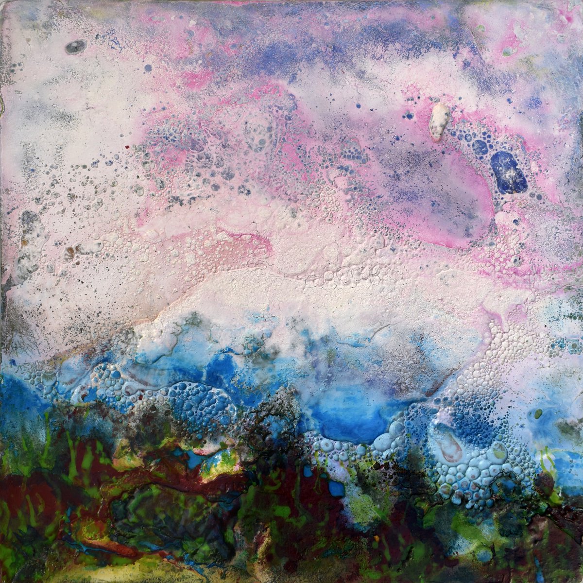 Abstract Landscape Acrylic Painting By Milena Nicosia, 14 X 14", Luogo/Quadro 18, Original Artwork