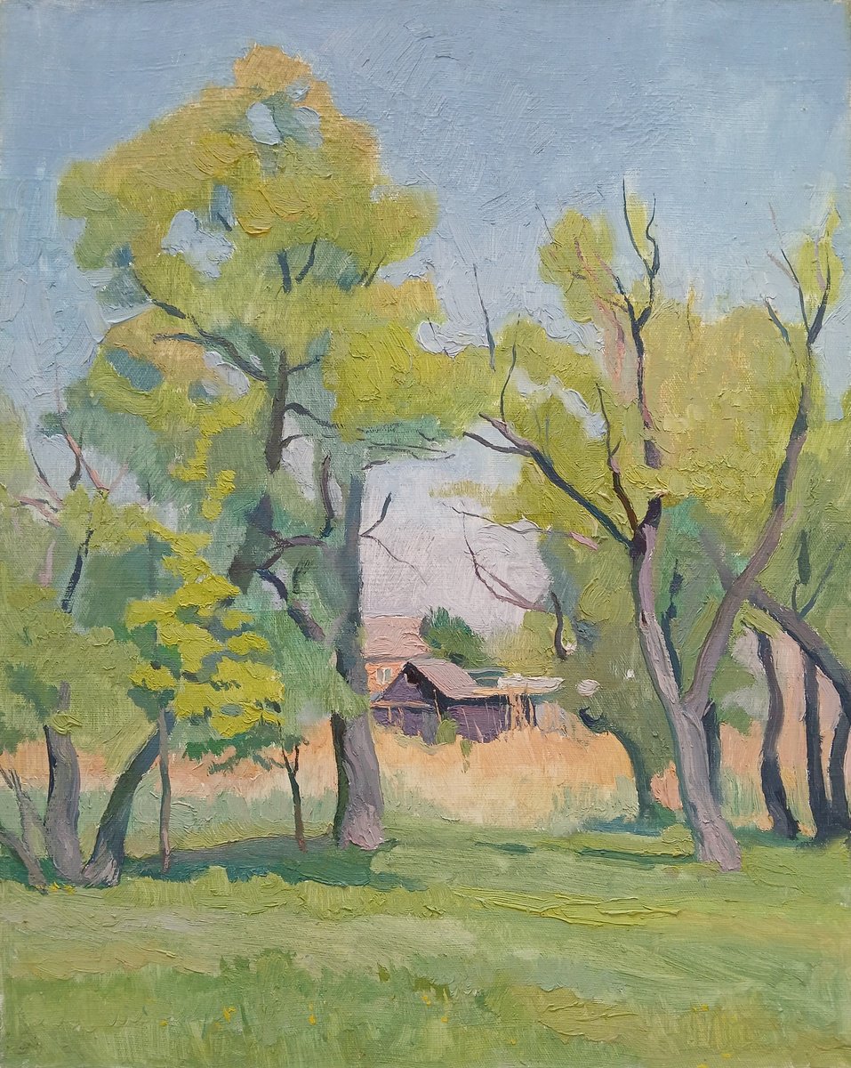 Impressionistic Landscape Oil Painting By Vasyl Koval, 16 X 20", Near The Reeds, Original Artwork