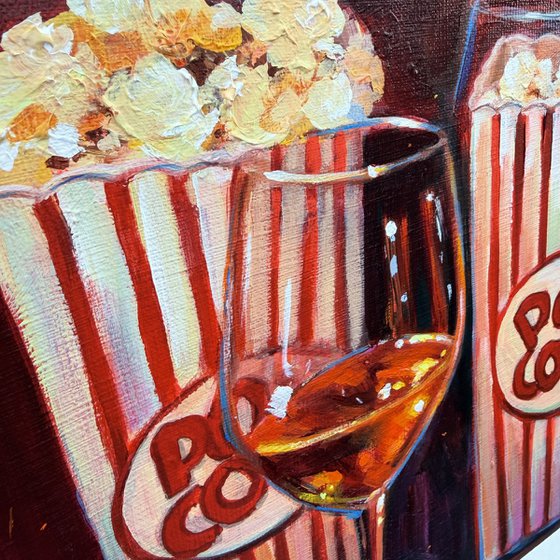 Still Life with Popcorn and Wine