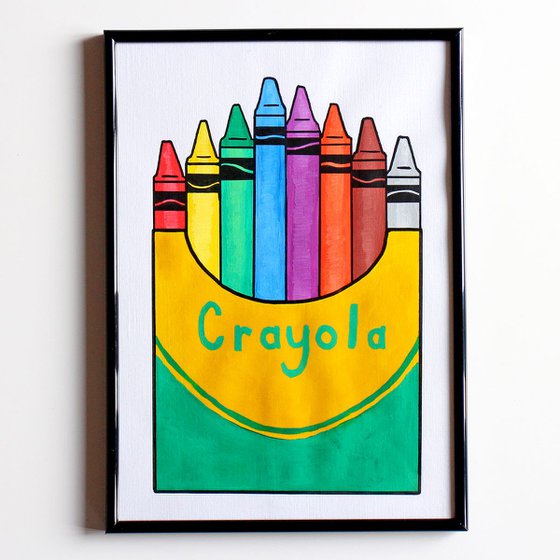 Crayola Retro Crayons Packet Pop Art Painting On Unframed A4 Paper