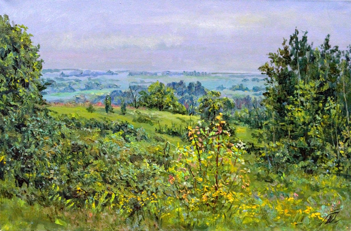 Rural landscape. Canvas painting from nature by Dmitry Revyakin