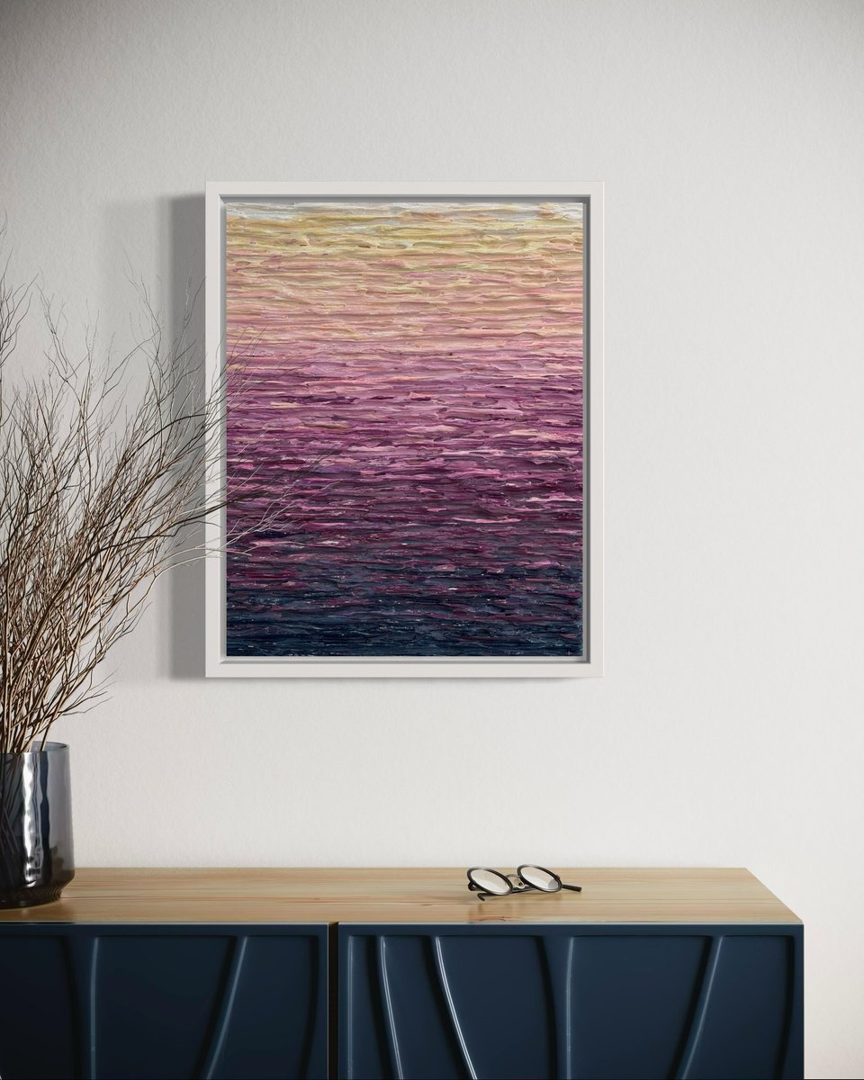 Abstract Acrylic Painting By Daniela Pasqualini, 12 X 15, Ethereal Dawn Ii- White Frame, Original Artwork