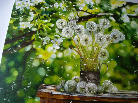 Dandelion Seeds and Flowering Garden