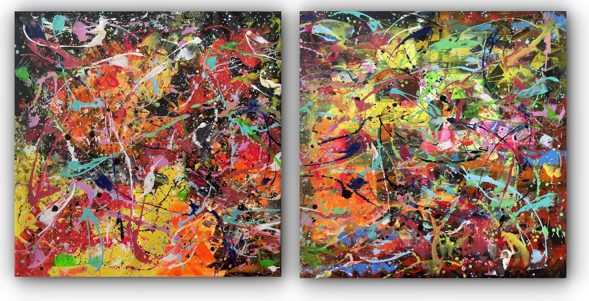 Abstract Acrylic Painting By Juan Jose Garay, 79 X 39", Diptych-Columinescence..., Original Artwork