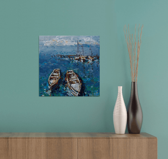 Moored boats - Original acrylic seascape painting