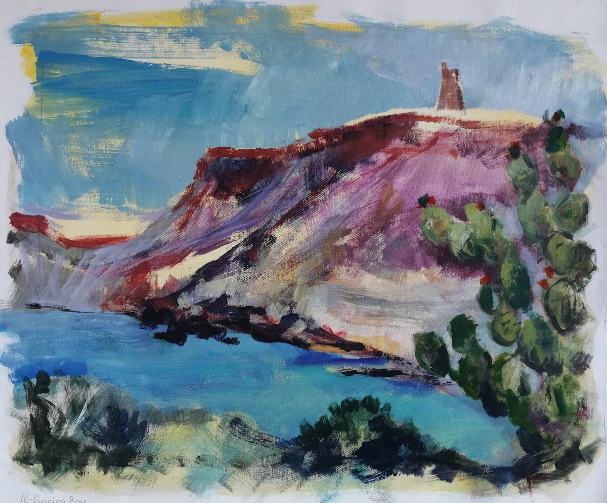 Impressionistic Landscape Acrylic Painting By Olga David, 23 X 19", A Bay To Fall In Love With, Original Artwork