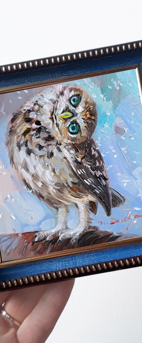 Owl bird painting by Nataly Derevyanko