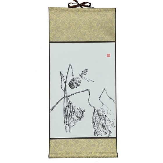 Lotus pond. Dragonfly