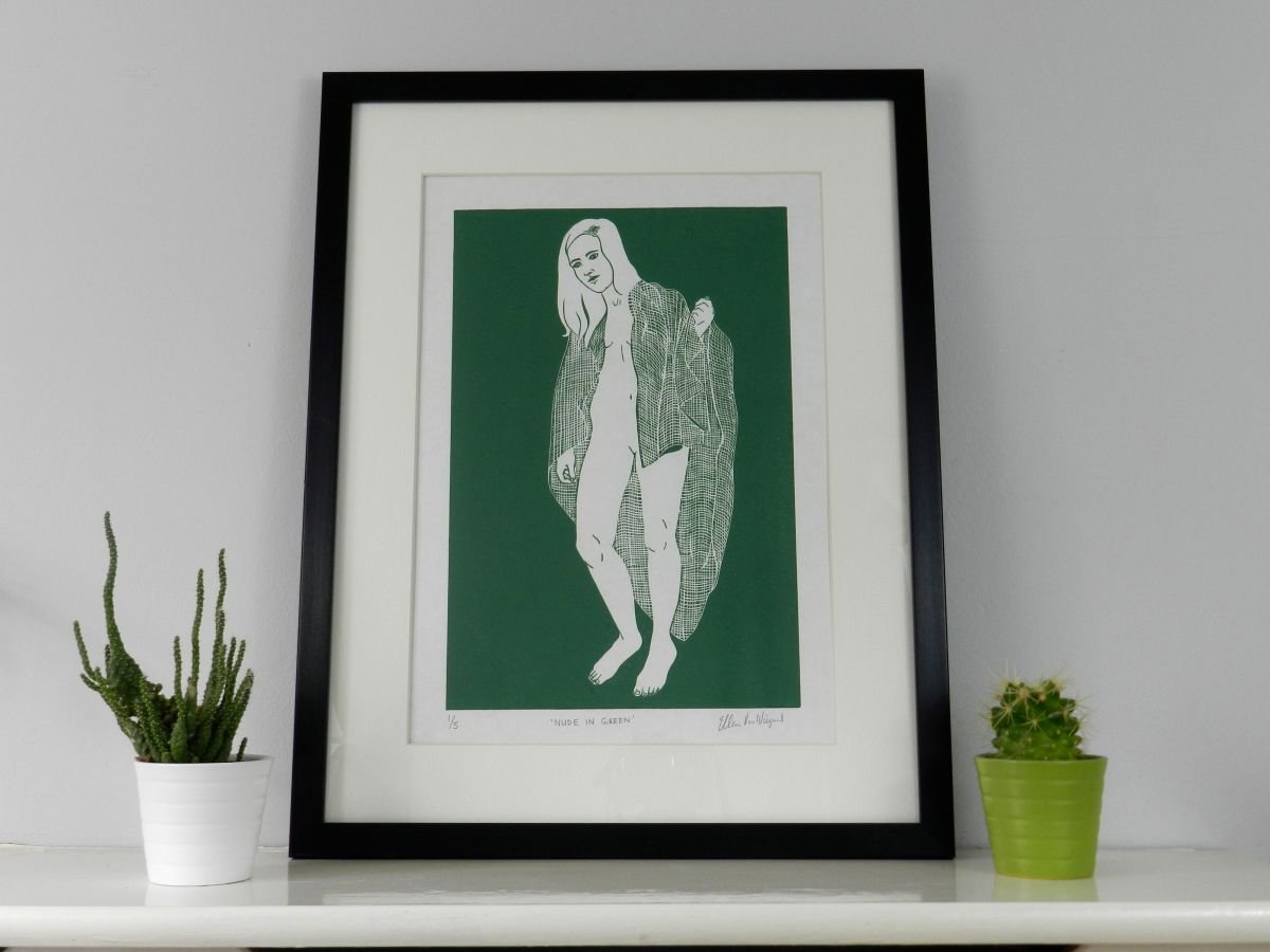 Nude in Green Linocut by Ellen Von Wiegand | Artfinder