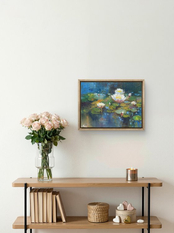 White Lily Pond – Impressionist Oil