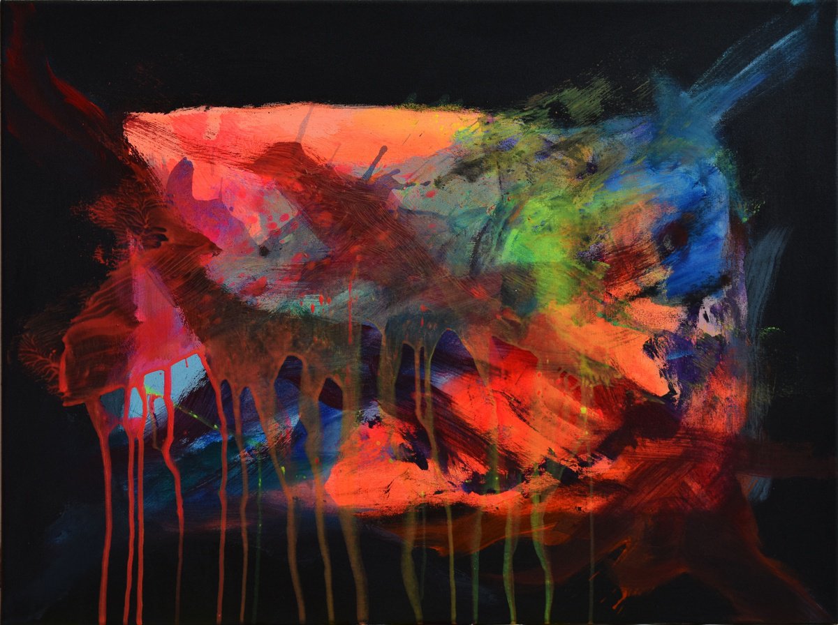 Organic Abstract Acrylic Painting By Sebastian Merk, 31 X 24", Splash Ii, Original Artwork