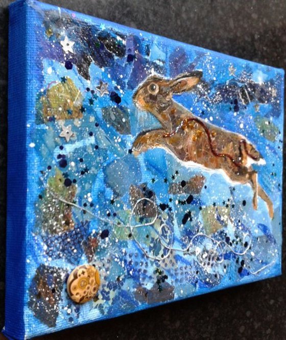 Hare leaping under the stars