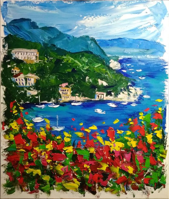 Portofino Italy Original oil painting on stretched canvas Italian Riviera Coastal Landscape