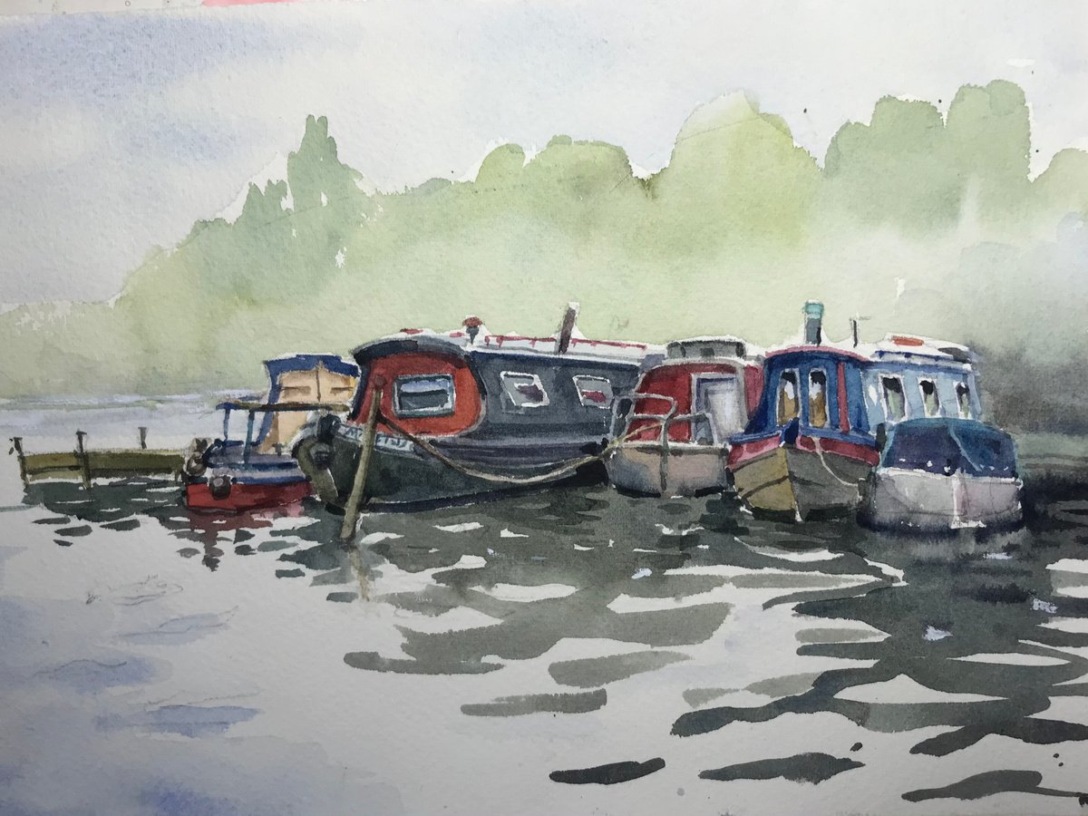 Boats at Hampton Ferry by Catherine Evans