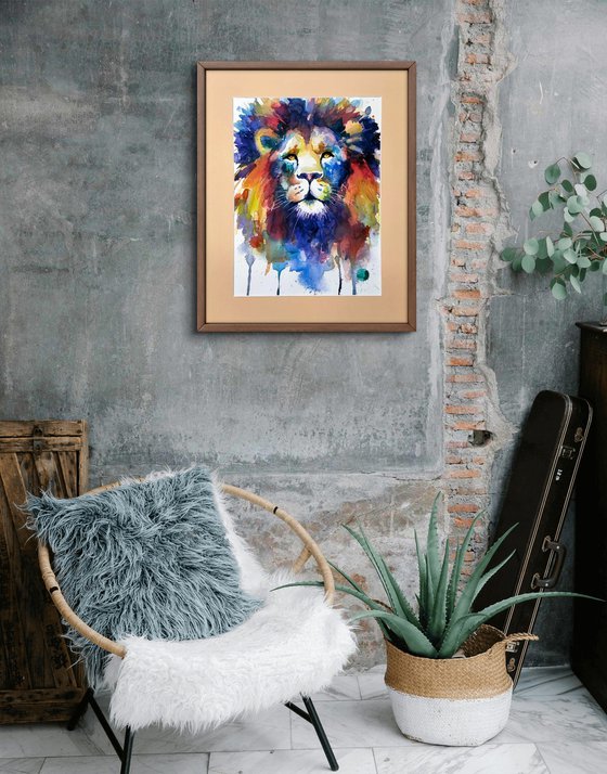 Lion Watercolor Portrait