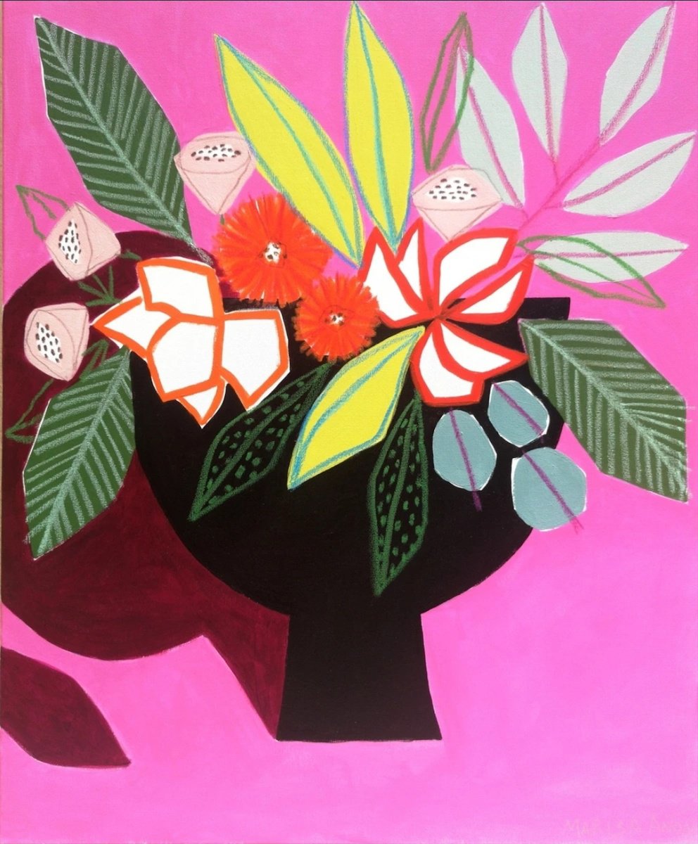 Organic Still Life Painting By Marisa Anon, 20 X 24", The Pink Room Iv, Original Artwork