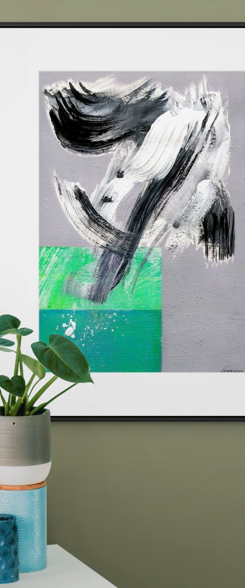 Bright Green Abstract on Gray by Evgen Semenyuk