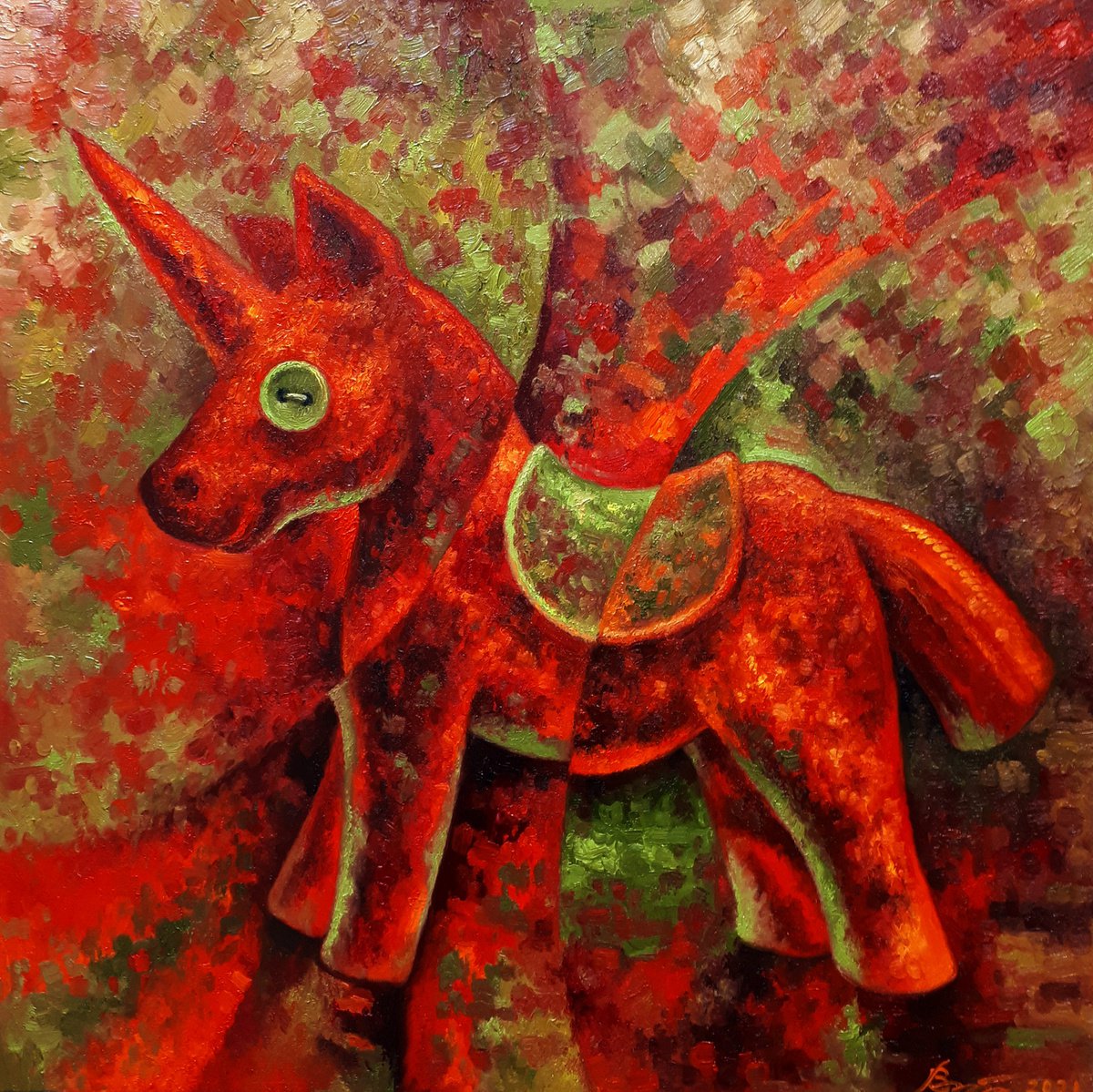 Urban And Pop Animal Oil Painting By Serhii Voichenko, 26 X 26", Unicorn, Original Artwork