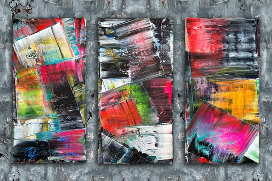 "Screaming In Color" - Save As A Series - Original PMS Xt Large Abstract Acrylic Painting Triptych On Canvas - 72" x 48"