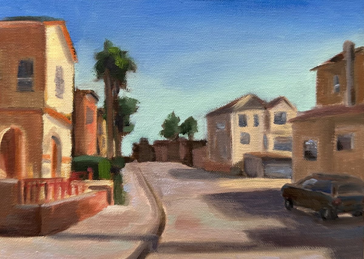 Impressionistic Cityscapes Oil Painting By Grace Diehl, 7 X 5, Huntington Suburbs, Original Artwork