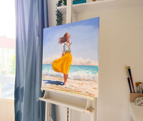 Beach Woman in Yellow Skirt