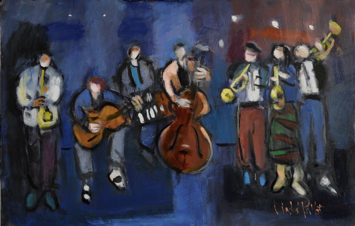 Portrait Oil Painting By Andre Pallat, 36 X 24, Brass With Rhythm Section, Original Artwork