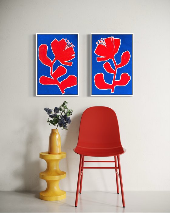 Red flowers diptych